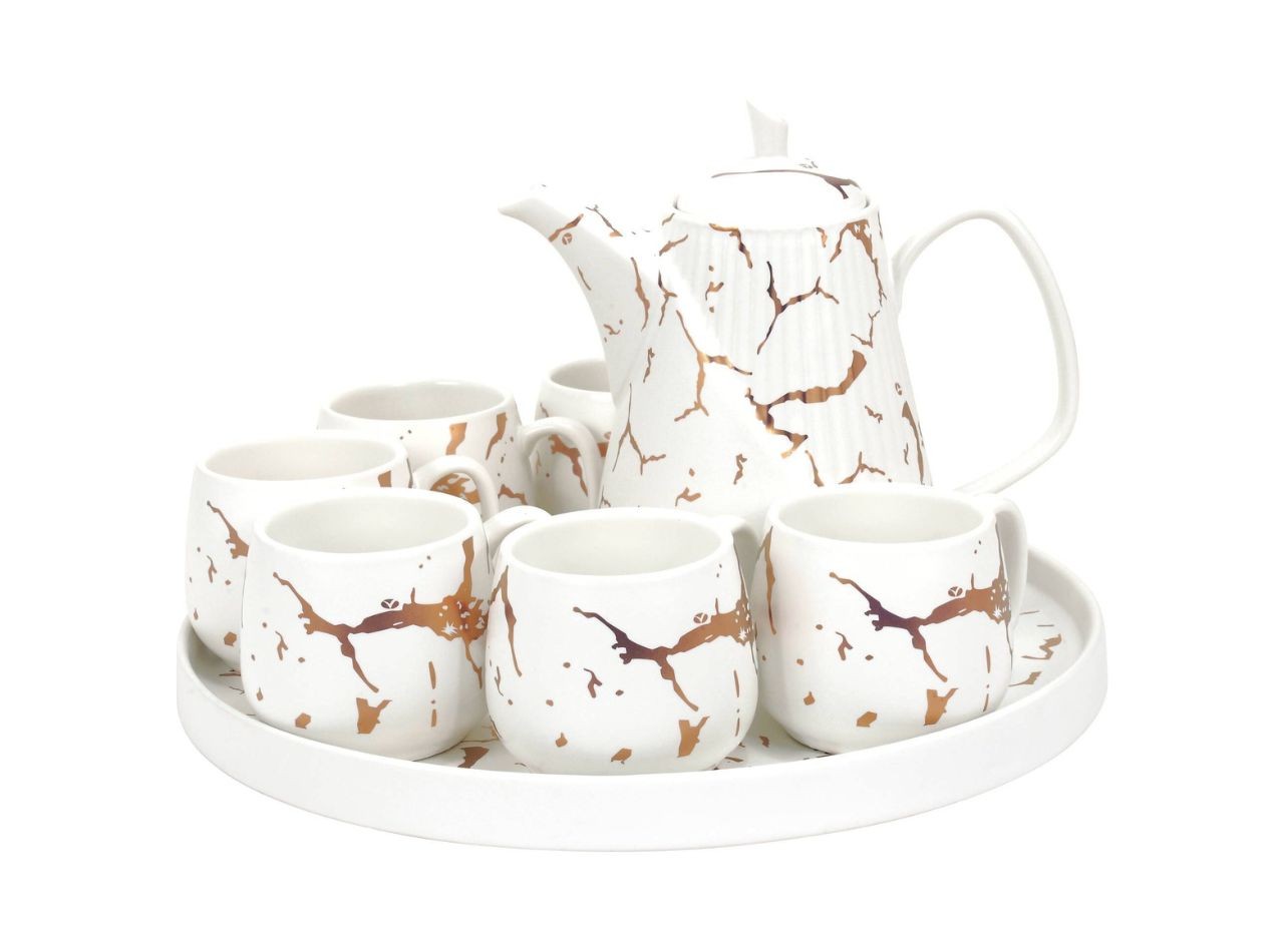 TM89 Putih Perlengkapan Minum Teh Livia dengan motif Marmer